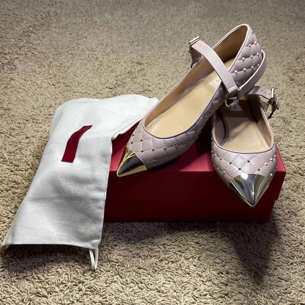 Authentic Valentino Poudre Rockstud Gold Pointe flats Shoes Size 38/8 - Picture 2 of 11